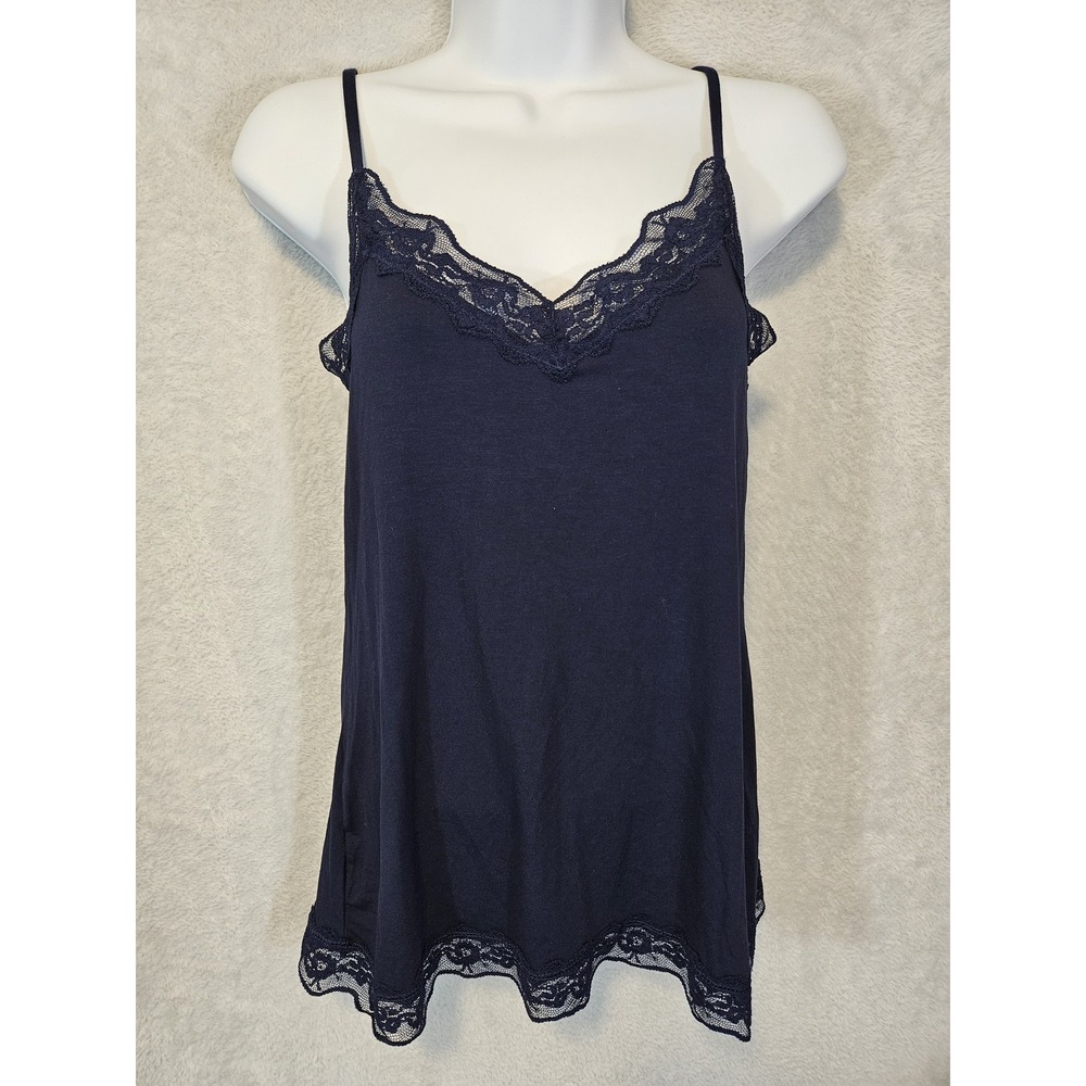 Tezenis Camisole Womens Medium Navy Blue Lace Trim Sleepwear Tank Top Lingerie